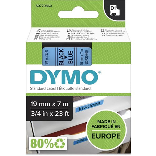 Dymo D1 Label Cassette Tape 19mmx7m Black on Blue | Better Office