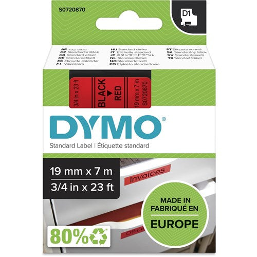 Dymo D1 Label Cassette Tape 19mmx7m Black on Red | Better Office