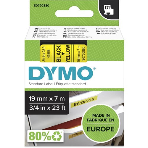 Dymo D1 Label Cassette Tape 19mmx7m Black on Yellow | Better Office