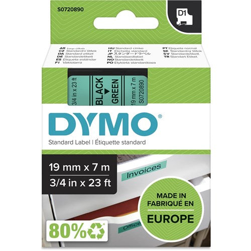 Dymo D1 Label Cassette Tape 19mmx7m Black on Green | Better Office