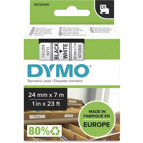 Dymo D1 Label Cassette Tape 24mmx7m Black on White | Better Office