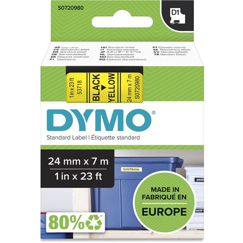 Dymo D1 Label Cassette Tape 24mmx7m Black on Yellow | Better Office