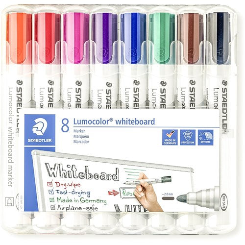 Staedtler 351 Lumocolor Whiteboard Marker Bullet 2mm Assorted Wallet of 8