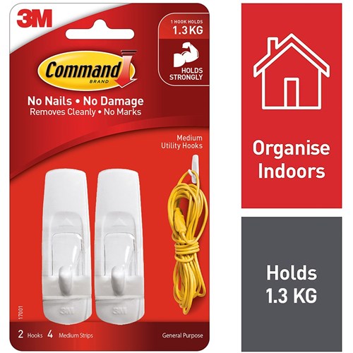 Command General Purpose Hooks 17001 Medium White Pack of 2