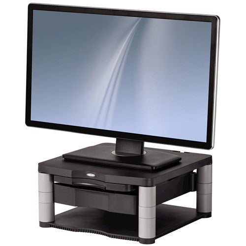 Fellowes Premium Monitor Riser Plus Drawer Graphite | Better Office