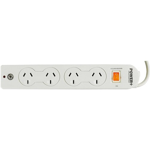 Italplast Power+ 4 Outlet Powerboard Master Switch Surge And Overload Protection White | Better Office