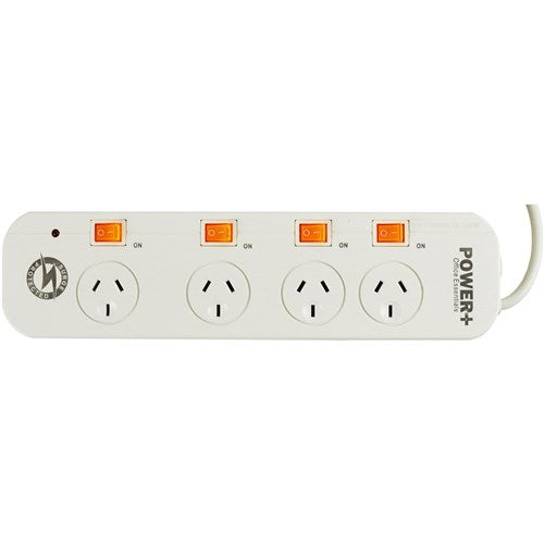 Italplast Power+ 4 Outlet Powerboard Individual Switches Surge & Overload Protection | Better Office