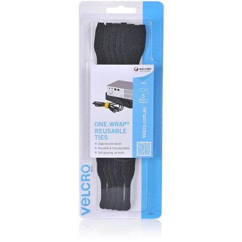 Velcro Brand Reusable Ties 25 x 200mm Black Pack Of 5