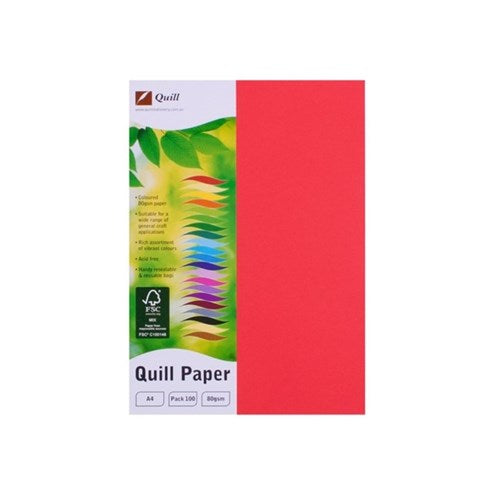 Quill Colour Copy Paper A4 80gsm Red Pack of 100