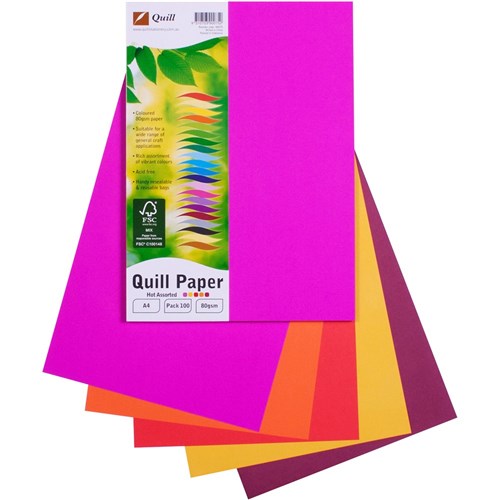 Quill Colour Copy Paper A4 80gsm Hot Colours Assorted Pack of 100 | Better Office