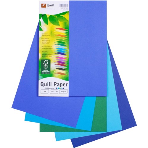 Quill Colour Copy Paper A4 80gsm Cold Colours Assorted Pack of 100 | Better Office