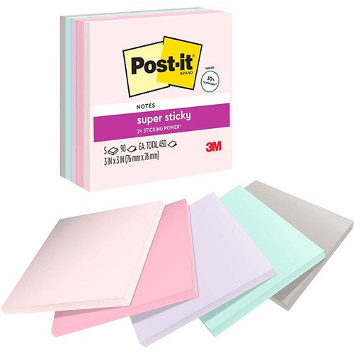 Post-It 654-5SSNRP Super Sticky Notes 76mmx76mm Wanderlust Pastels Pack of 5