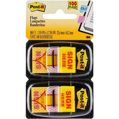 Post-It 680-SH2 Flags Twin Pack 25x43mm Sign Here Yellow Pack of 2