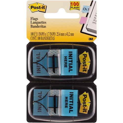 Post-It 680-IH2 Flags Twin Pack 25x43mm Initial Here Blue Pack of 2