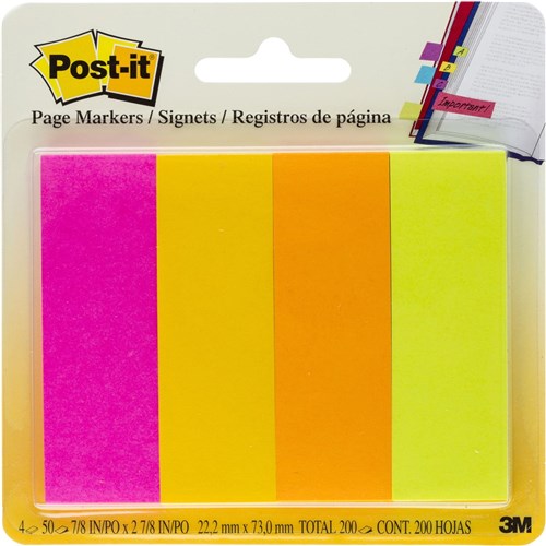 Post-It Page Markers 22x73mm Neon Assorted 50 Sheet Pad Pack Of 4