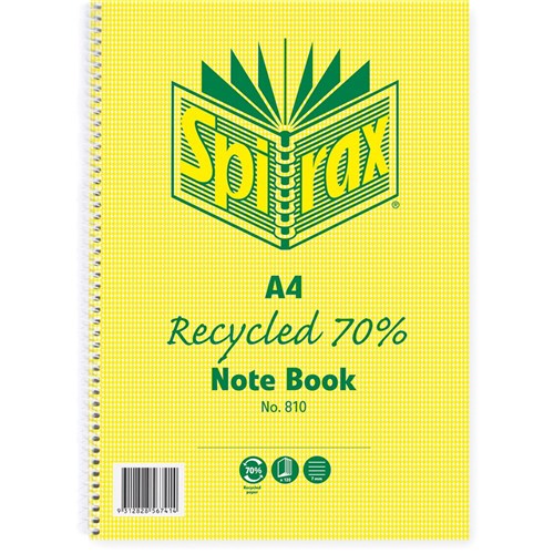 Spirax 810 Recycled 100% Notebook A4 Ruled 120 Pages Side Opening