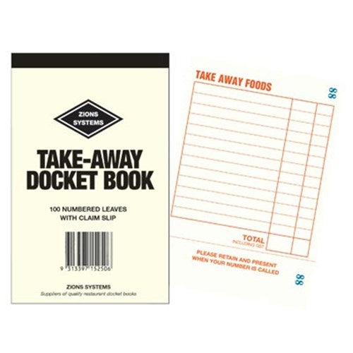 Zions TA Docket Book Restaurant Take Away 150x95mm