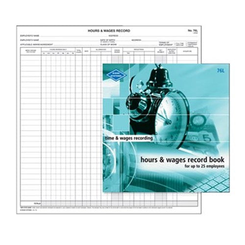 Zions 76L Hours & Wages Book Up To 25 Employees 270x265mm