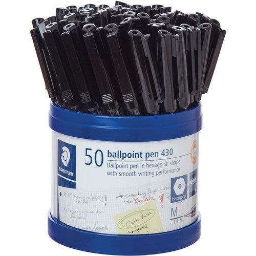 Staedtler 430 Stick Ballpoint Pens Medium 1mm Black Cup of 50