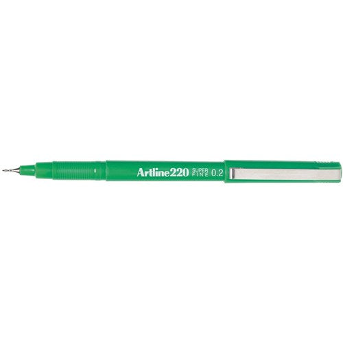 Artline 220 Fineliner Pen Super Fine 0.2mm Green BOX12