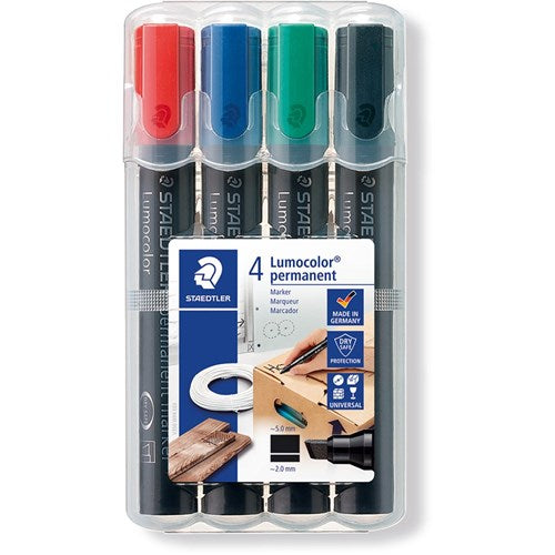 Staedtler 350 Lumocolor Permanent Marker Chisel 2-5mm Assorted Wallet of 4