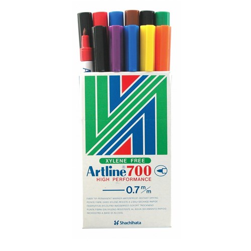 Artline 700 Permanent Markers Fine Bullet 0.7mm 8 Assorted Colours Box Of 12 | Better Office