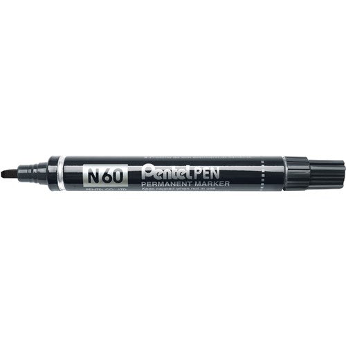 Pentel N60 Permanent Marker Chisel 2.5-5mm Black PACK12