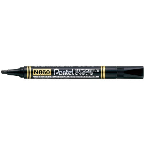 Pentel N860 Permanent Marker Chisel 1.5-4.5mm Black PACK12