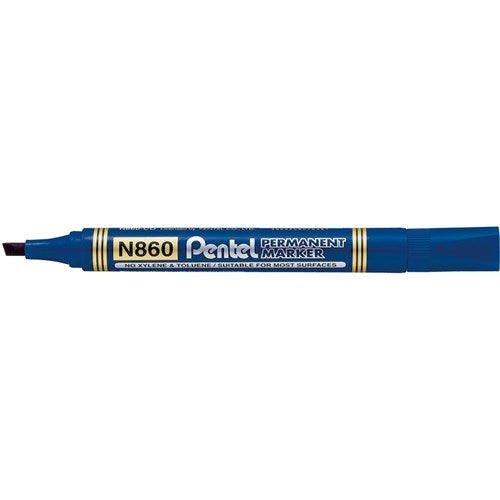 Pentel N860 Permanent Marker Chisel 1.5-4.5mm Blue PACK12