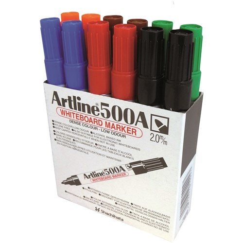 Artline 500A Whiteboard Marker Medium Bullet Assorted Colours Box Of 12 | Better Office