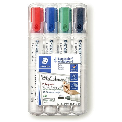 Staedtler 351 Lumocolor Whiteboard Marker Bullet 2mm Assorted Wallet of 4