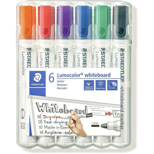 Staedtler 351 Lumocolor Whiteboard Marker Bullet 2mm Assorted Wallet of 6