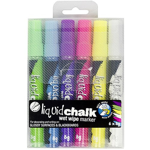 Texta Liquid Chalk Markers Wet Wipe Bullet 4.5mm Assorted Wallet Of 6