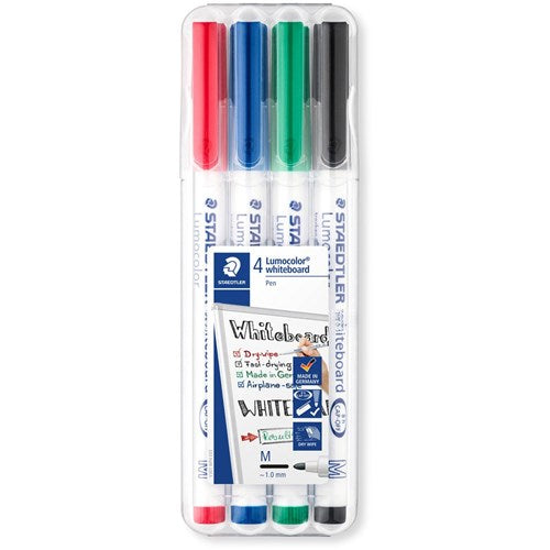 Staedtler 301 Lumocolor Whiteboard Marker Bullet 1mm Assorted Wallet of 4