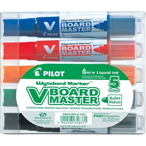 Pilot V Board Master Begreen Whiteboard Marker Bullet 2.3mm Assorted Wallet of 5