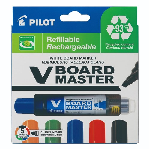 Pilot V Board Master Begreen Whiteboard Marker Chisel 2.3- 5.2mm Assorted Wallet of 5 | Better Office