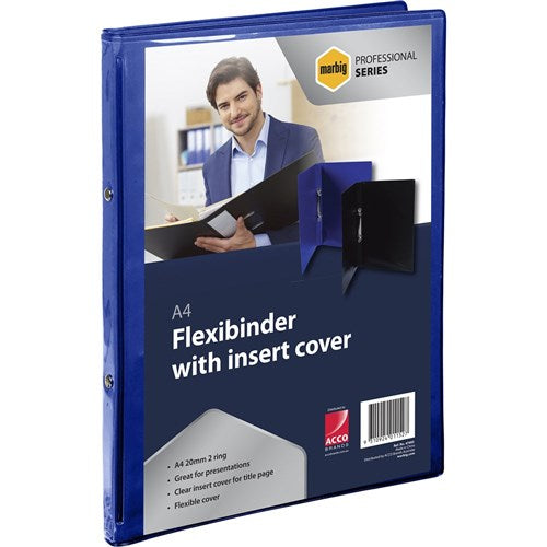 Marbig Professional Series Flexibinder Clear Insert Cover A4 2 Ring 20mm Royal Blue