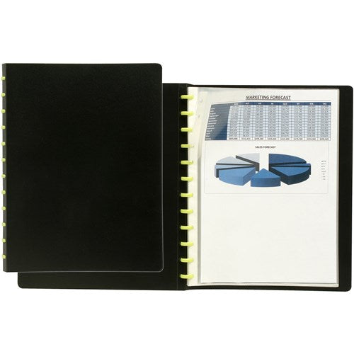 Marbig Kwik Zip Display Book A4 Refillable 20 Pocket Black