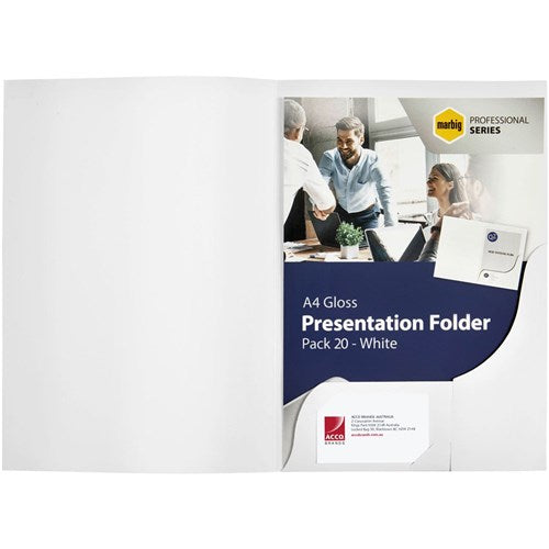 Marbig Professional Series Presentation Folders A4 Gloss White Pack Of 20 | Better Office