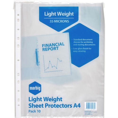 Marbig Sheet Protectors A4 Economy Low Glare Clear Pack Of 10