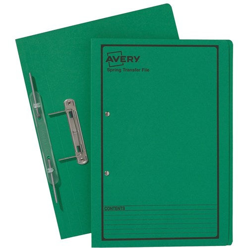 Avery Spring Transfer File Foolscap Green With Black Print BOX25