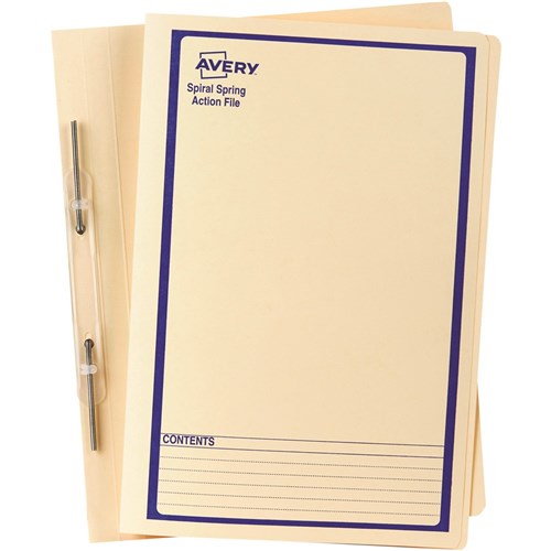 Avery Spiral Action File Foolscap Buff With Blue Print BOX25