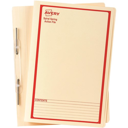 Avery Spiral Action File Foolscap Buff With Red Print BOX25