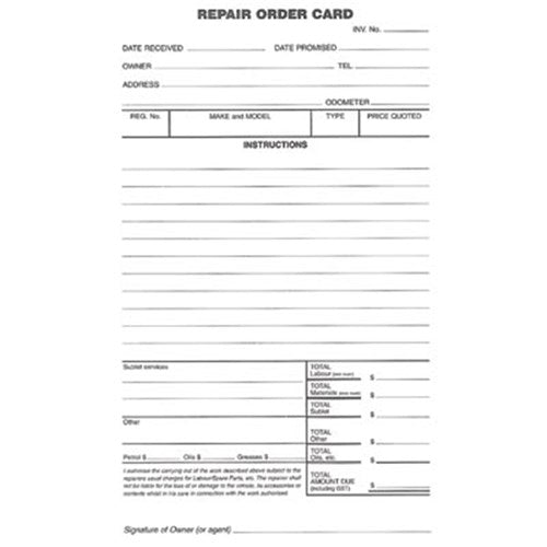 Zions Roc System Card Repair Order 125x205mm Pack of 250