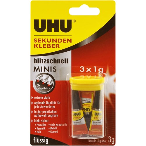 UHU Superglue Mini's 3x1ml Tubes Carded | Better Office