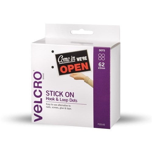 Velcro Brand Stick On Hook & Loop 22mm 62 Dots With Dispenser White