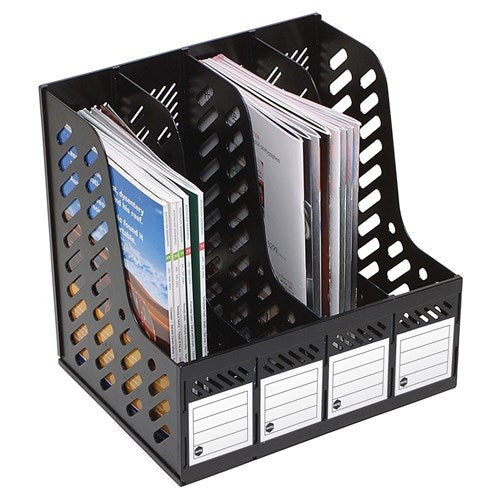 Marbig Magazine Rack 4 Compartments Black