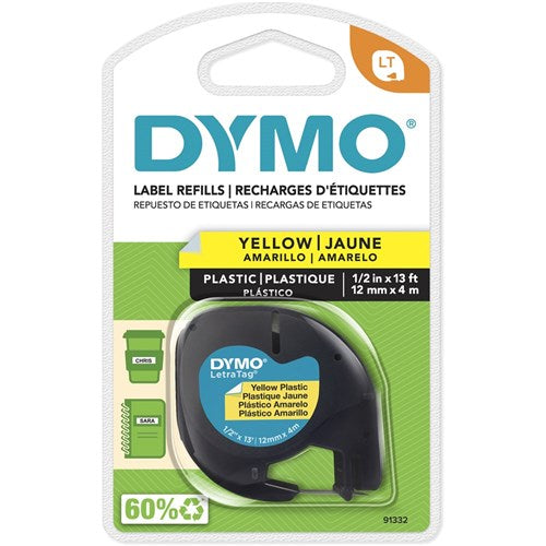 Dymo LetraTag Labelling Tape 12mmx4m Yellow | Better Office