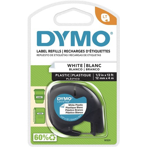 Dymo LetraTag Label Cassette Tape 12mmx4m Pearl White | Better Office