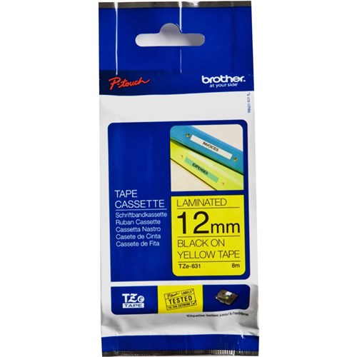 Brother TZE-631 P-Touch Tape 12mm x8m Black on Yellow | Better Office